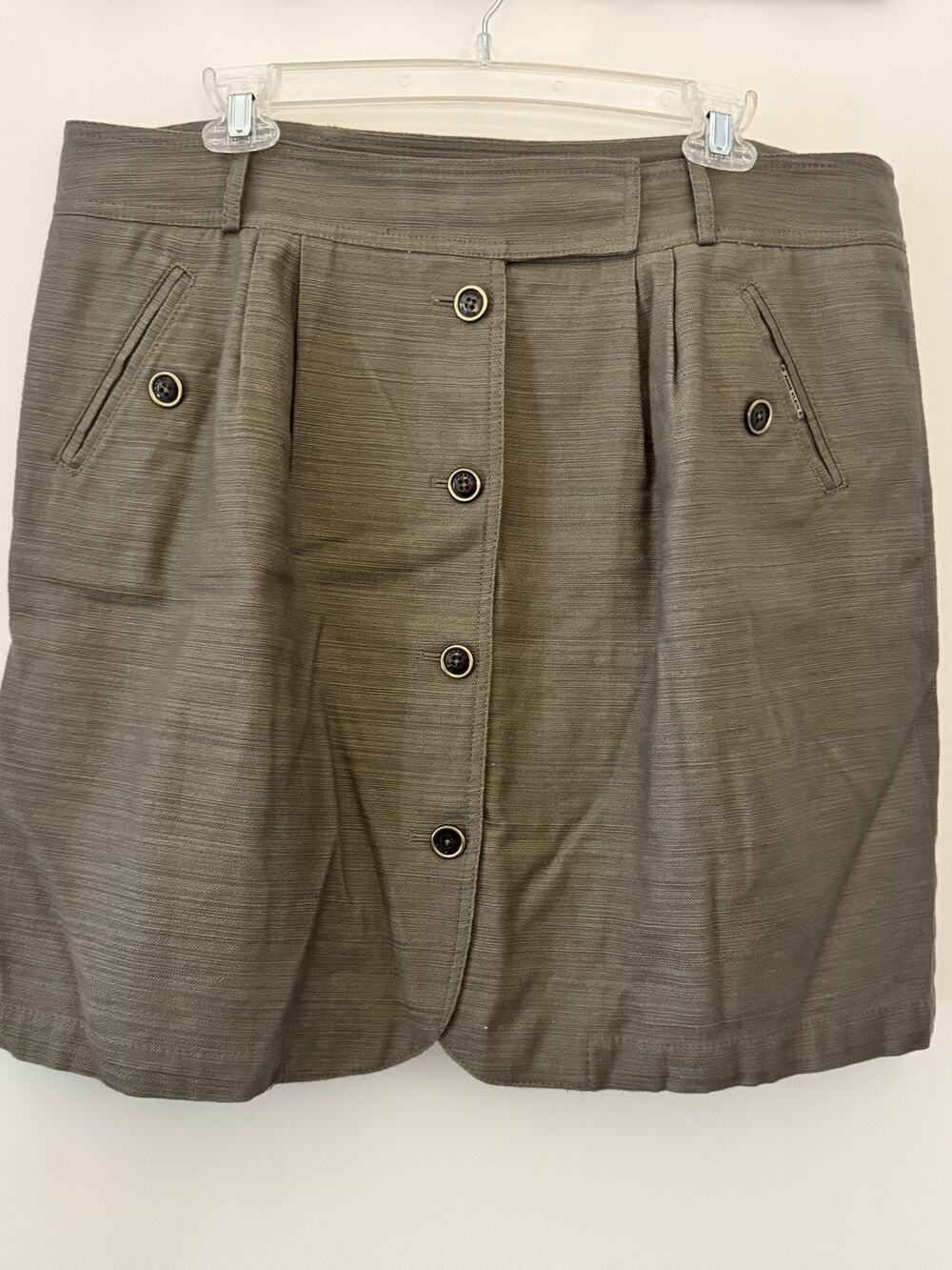 Anne Klein Skirt Sz 16 Green Tweed Button Front A Line Lined Pockets Work Office